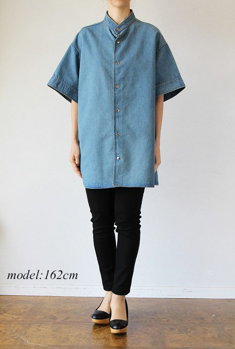 THE RERACS(ザ・リラクス)バンドカラーデニムショートスリーブシャツBANDCOLLAR DENIM S/S SHIRT(BLBL)